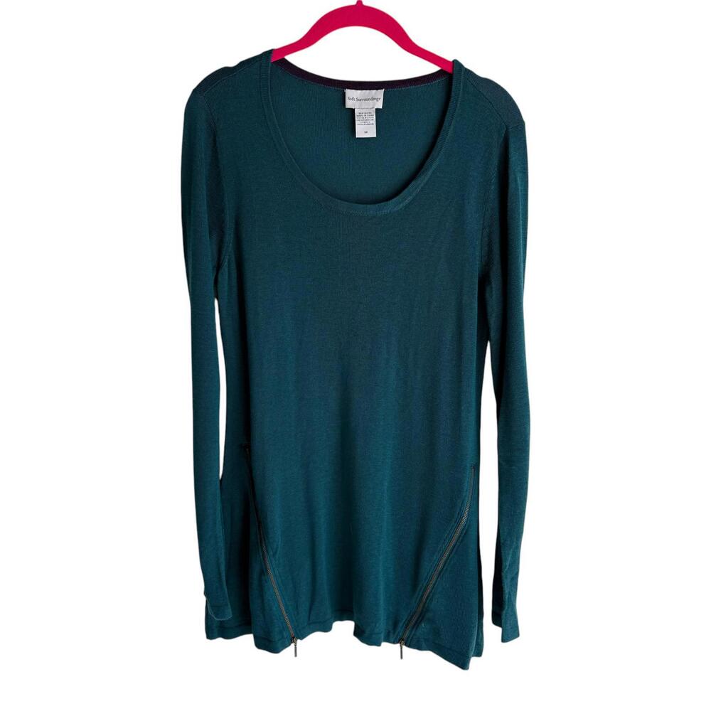 SOFT SURROUNDINGS‎ Teal Long Sleeve Round Neck Ladies Cashmere Blend Tunic, M